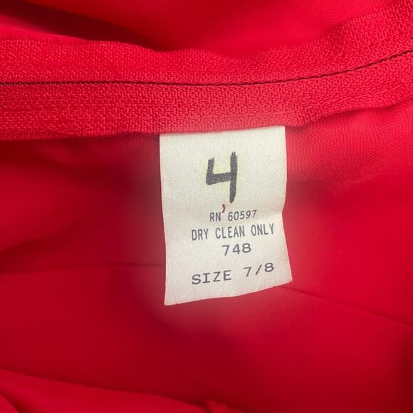 Vintage Formal Dress Size 8 Red Puff Sleeve A Line Bow Prom Romantic 80s 90s - Picture 12 of 16